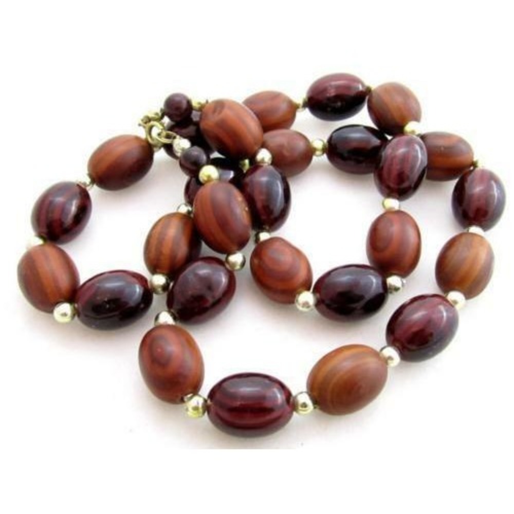 Vintage Gorgeous Browns Large Oval Faux Wood Bead Necklace*Warm Colors 25"